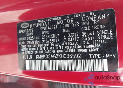2019 Hyundai Kona Ev Limited from USA, damaged, VIN KM8K33AG3KU036592